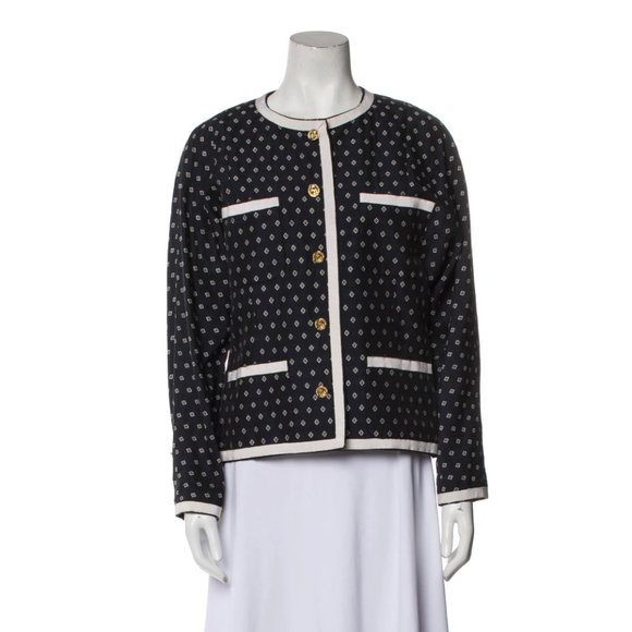 CHANEL Vintage 1988 Evening Jacket Navy Blue Print Blazer